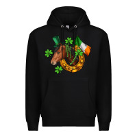 Black Horse with horseshoe St. Patrick's Premium Hoodie - CowGirlArtShop