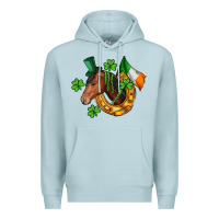 Blue Mist Horse with horseshoe St. Patrick's Premium Hoodie - CowGirlArtShop