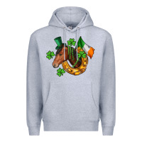 Heather Grey Horse with horseshoe St. Patrick's Premium Hoodie - CowGirlArtShop