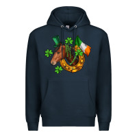 Navy Horse with horseshoe St. Patrick's Premium Hoodie - CowGirlArtShop
