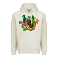 Oatmeal Heather Horse with horseshoe St. Patrick's Premium Hoodie - CowGirlArtShop