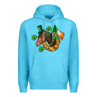 Ocean Blue Horse with horseshoe St. Patrick's Premium Hoodie - CowGirlArtShop