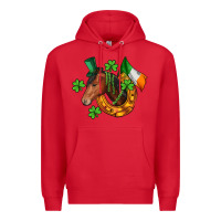 Red Horse with horseshoe St. Patrick's Premium Hoodie - CowGirlArtShop
