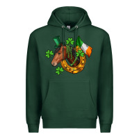 Sports Green Horse with horseshoe St. Patrick's Premium Hoodie - CowGirlArtShop