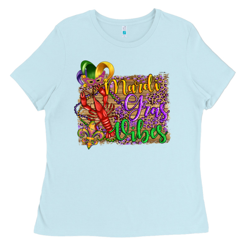Mardi Gras Vibes Crawfish Mask And Fleur De Lis Ladies Tee by Artiststas | Teevron