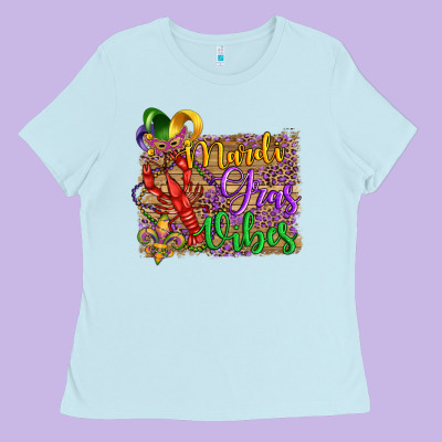 Mardi Gras Vibes Crawfish Mask And Fleur De Lis Ladies Tee Designed By Artiststas