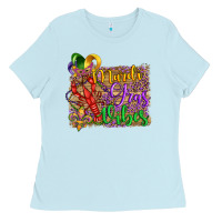 Baby Blue mardi gras vibes crawfish mask and fleur de lis Ladies Tee - Artiststas