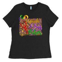 Black mardi gras vibes crawfish mask and fleur de lis Ladies Tee - Artiststas