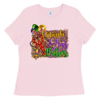 Bubblegum Pink mardi gras vibes crawfish mask and fleur de lis Ladies Tee - Artiststas
