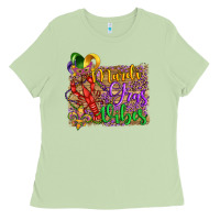 Matcha mardi gras vibes crawfish mask and fleur de lis Ladies Tee - Artiststas