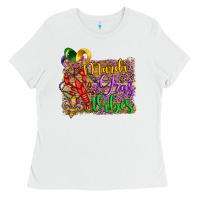 White mardi gras vibes crawfish mask and fleur de lis Ladies Tee - Artiststas