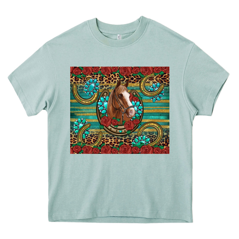 Western Horse Horseshoe Roses Gemstones Glitter Wooden Heavy Core Tee by Artiststas | Teevron