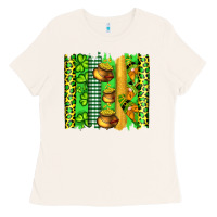 Bone st patricks gnomes and cloves with leopard  brushstrokes Ladies Tee - Artiststas