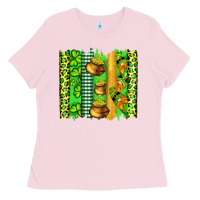 Bubblegum Pink st patricks gnomes and cloves with leopard  brushstrokes Ladies Tee - Artiststas