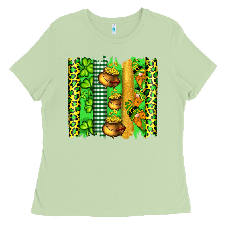 St Patricks Gnomes And Cloves With Leopard  Brushstrokes Ladies Tee by Artiststas | Teevron