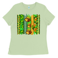 Matcha st patricks gnomes and cloves with leopard  brushstrokes Ladies Tee - Artiststas
