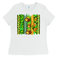 White st patricks gnomes and cloves with leopard  brushstrokes Ladies Tee - Artiststas