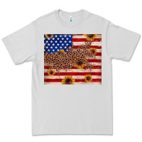Dove Grey American flag leopard sunflower Premium Tee - JahusDesignShop