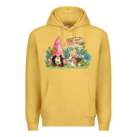 Antique Gold Easter gnome and rabbit egg hunt  Easter Day Premium Hoodie - CowGirlArtShop