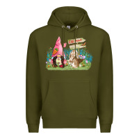 Army Green Easter gnome and rabbit egg hunt  Easter Day Premium Hoodie - CowGirlArtShop