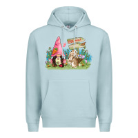Blue Mist Easter gnome and rabbit egg hunt  Easter Day Premium Hoodie - CowGirlArtShop