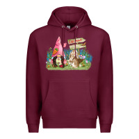 Burgundy Easter gnome and rabbit egg hunt  Easter Day Premium Hoodie - CowGirlArtShop