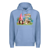 Colony Blue Easter gnome and rabbit egg hunt  Easter Day Premium Hoodie - CowGirlArtShop