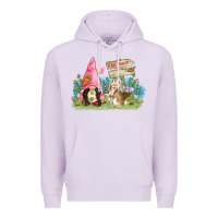 Lilac Easter gnome and rabbit egg hunt  Easter Day Premium Hoodie - CowGirlArtShop