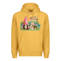 Mustard Easter gnome and rabbit egg hunt  Easter Day Premium Hoodie - CowGirlArtShop