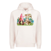 Pale Pink Easter gnome and rabbit egg hunt  Easter Day Premium Hoodie - CowGirlArtShop