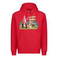 Red Easter gnome and rabbit egg hunt  Easter Day Premium Hoodie - CowGirlArtShop