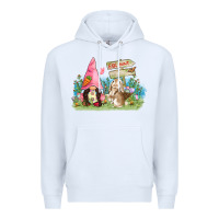 White Easter gnome and rabbit egg hunt  Easter Day Premium Hoodie - CowGirlArtShop
