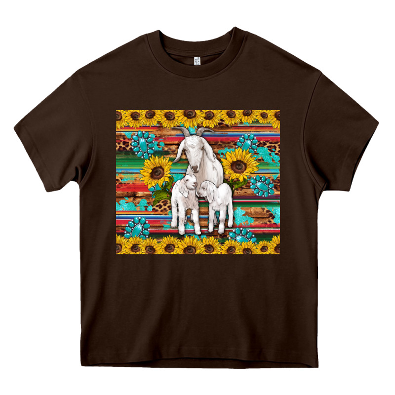 Goats Mom And Baby Sunflowers Gemstones Serape Leopard Glitter Wooden Heavy Core Tee by Artiststas | Teevron