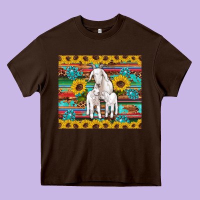 Goats Mom And Baby Sunflowers Gemstones Serape Leopard Glitter Wooden Heavy Core Tee Designed By Artiststas