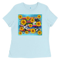 Baby Blue serape cowhide sunflower Ladies Tee - AdoDesignShop