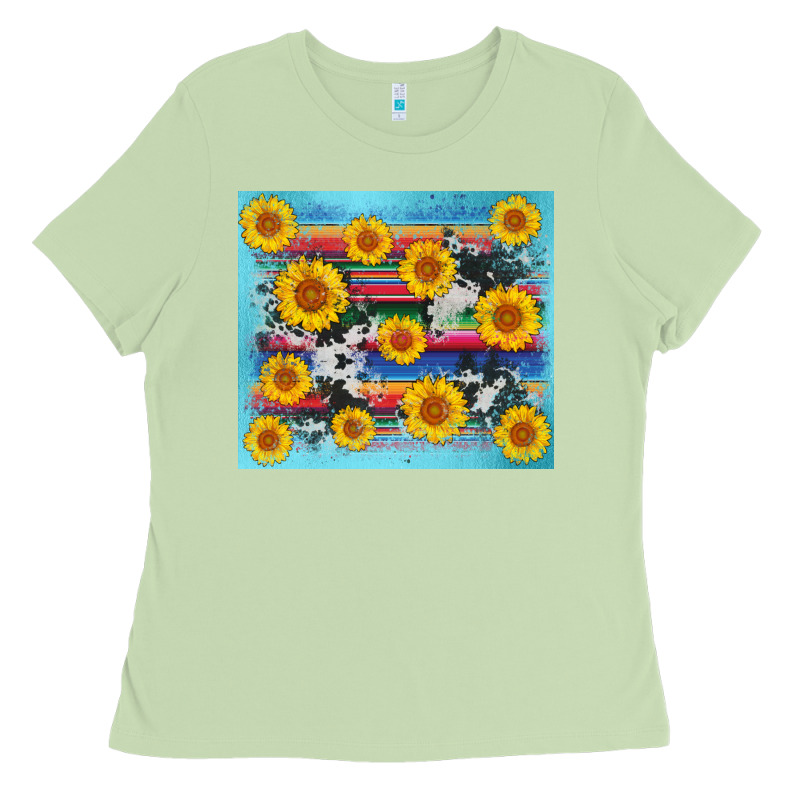 Serape Cowhide Sunflower Ladies Tee by AdoDesignShop | Teevron