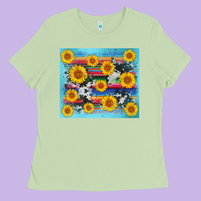 Serape Cowhide Sunflower Ladies Tee Designed By Adodesignshop