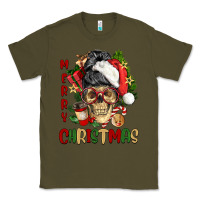Army Green Merry Christmas skeleton messy bun Classic Tee - NancyCooperArtShop