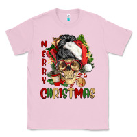Bubblegum Pink Merry Christmas skeleton messy bun Classic Tee - NancyCooperArtShop