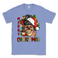 Colony Blue Merry Christmas skeleton messy bun Classic Tee - NancyCooperArtShop
