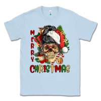 Dusty Blue Merry Christmas skeleton messy bun Classic Tee - NancyCooperArtShop