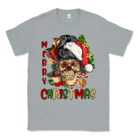 Heather Grey Merry Christmas skeleton messy bun Classic Tee - NancyCooperArtShop