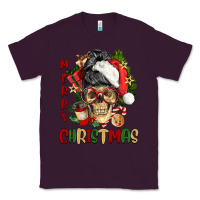 Plum Merry Christmas skeleton messy bun Classic Tee - NancyCooperArtShop