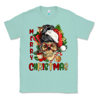 Seafoam Merry Christmas skeleton messy bun Classic Tee - NancyCooperArtShop