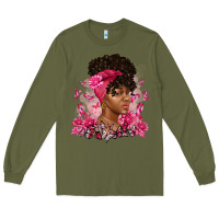 Army Green breast cancer afro woman Long Sleeve Tee - Artiststas