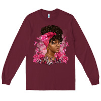 Burgundy breast cancer afro woman Long Sleeve Tee - Artiststas