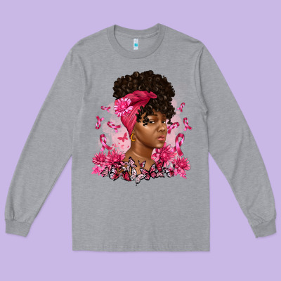 Breast Cancer Afro Woman Long Sleeve Tee Designed By Artiststas