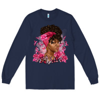Navy breast cancer afro woman Long Sleeve Tee - Artiststas