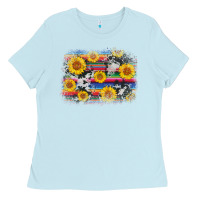 Baby Blue serape cowhide sunflower background Ladies Tee - AdoDesignShop