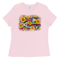 Bubblegum Pink serape cowhide sunflower background Ladies Tee - AdoDesignShop